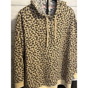 Emily Daniels Women's Cheetah Print Hoodie Size 1X Soft Stretch VGC